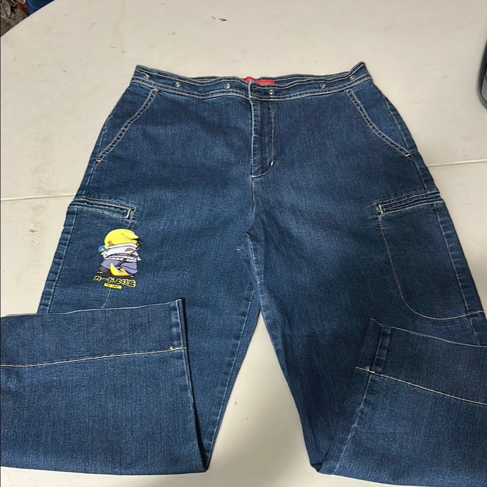 Blue Straight Leg Jeans with Cartoon Patch